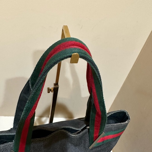 Gucci Web Sherry Line Denim and Leather Tote - Picture 3 of 10